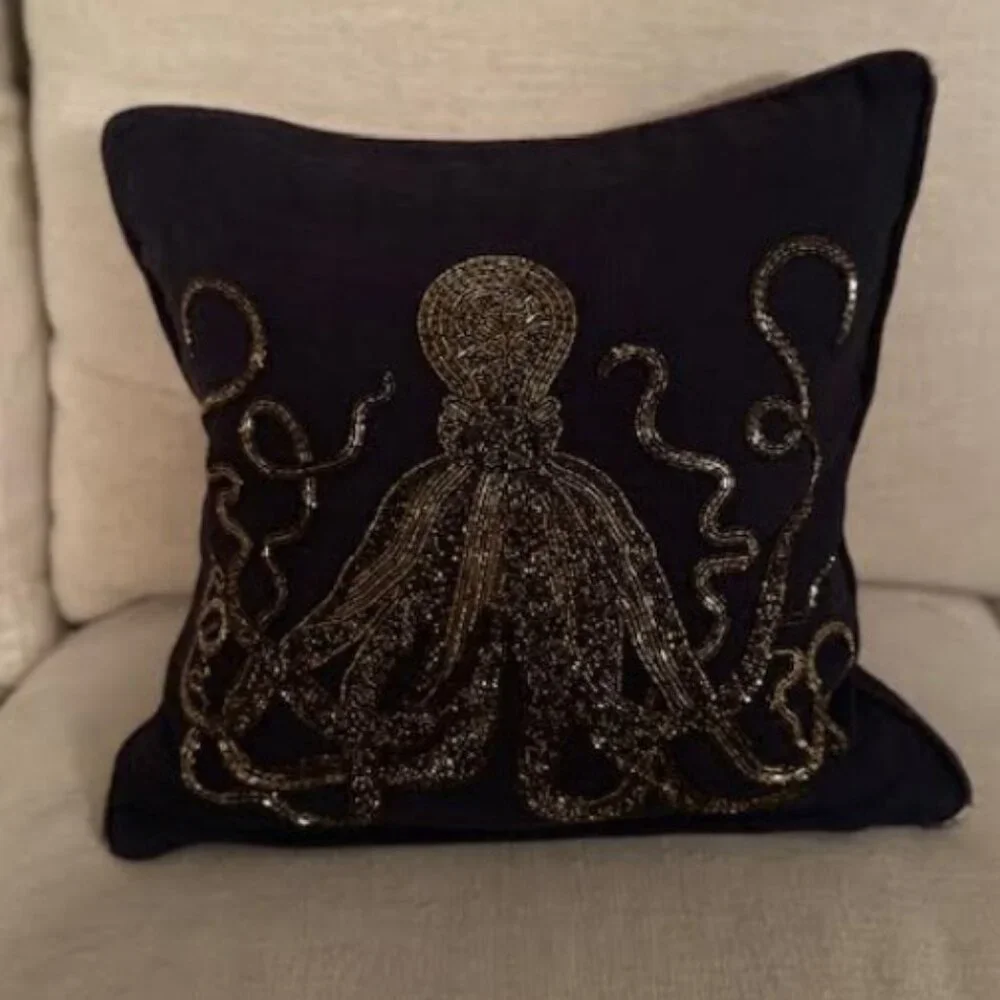 Vintage Jonathan Adler Gold Beaded Octopus Pillow